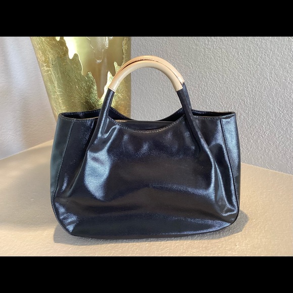 Kate Spade Black Patent w\Tan Leather Wrapped Handles - Picture 2 of 10